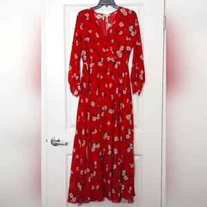 Indigo Rose Red Floral Cuff Sleeve Dress (M)
